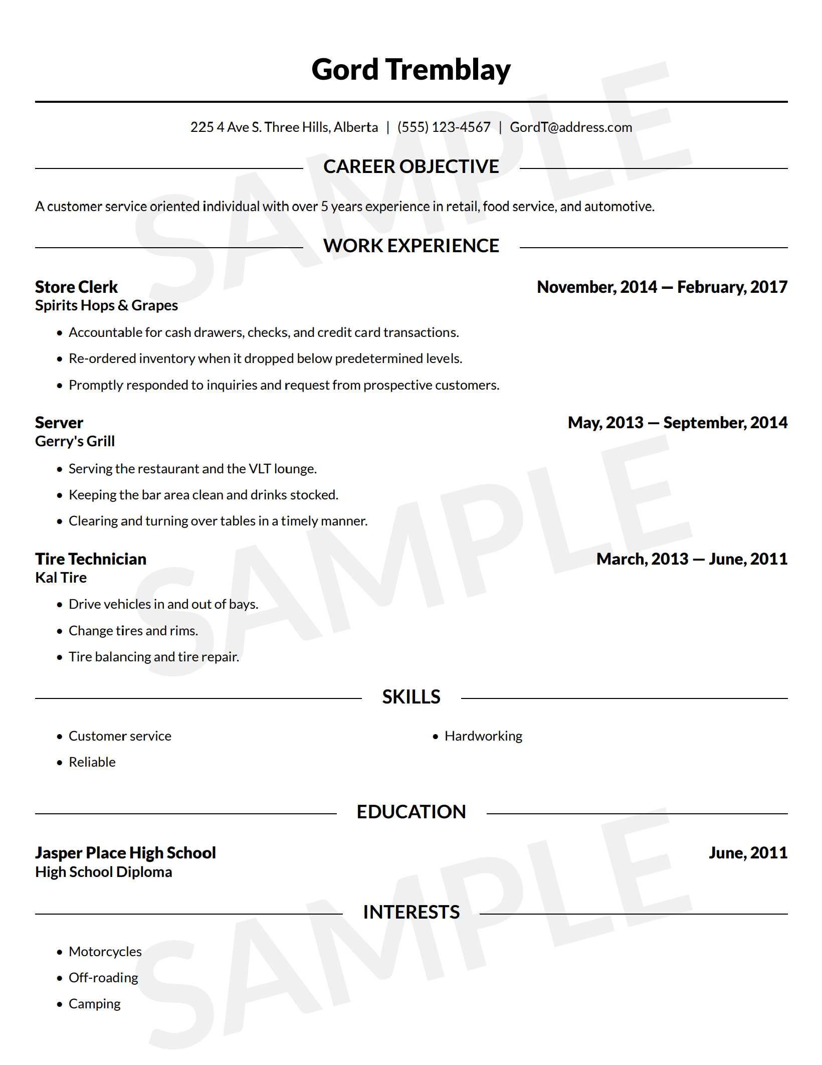 Resume Builder Free Online Resume Template (Canada) LawDepot